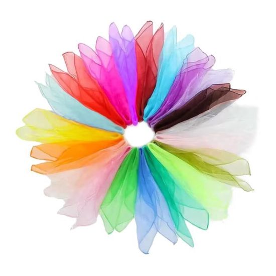 Lot De 12 Foulards De Jonglage Colorés 60x60 Cm – Mousseline Douce, Sensoriel, Magie, Danse, Artisanat – Dès 12 Ans