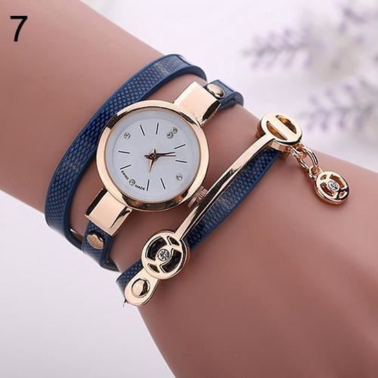 Montre bracelet femme en cuir avec bracelet long et fin Quartz Saphir Bleu Achat vente montre Femme Cuir Cdiscount