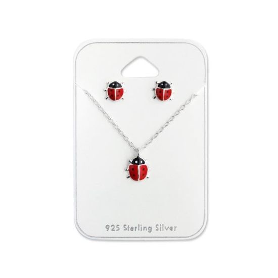 Boucles D'oreilles Coccinelle Mondepetit - Émail Rouge Et Noir, Argent 925 - Bijou Enfant Mignon