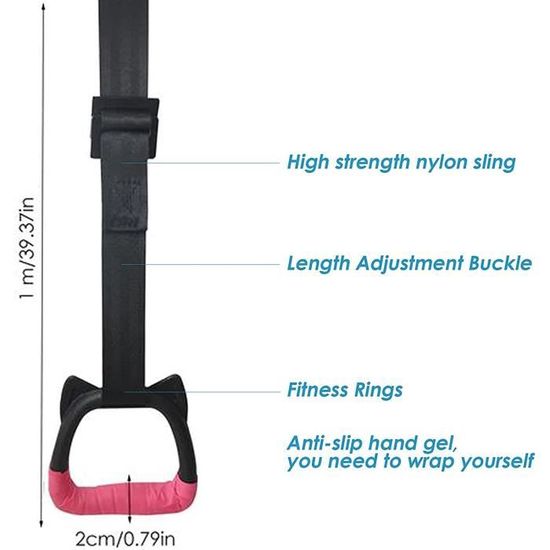 Dewdat Anneaux De Gymnastique Pour Enfant, Anneaux De Suspension Avec Anneau Musculation Sangles Réglables Et Bandeau De Transpiration Antidérapant