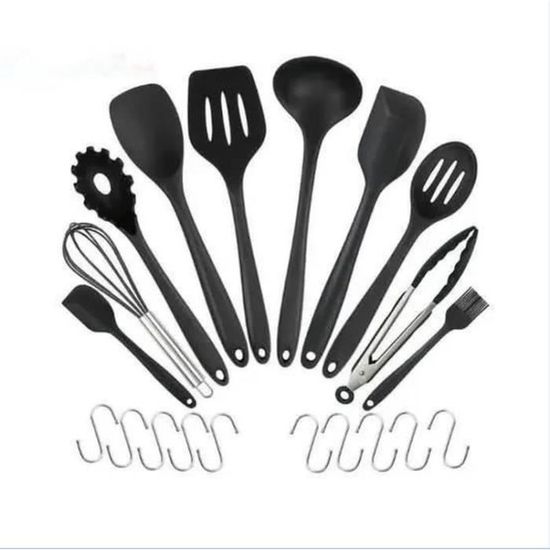 set de cuisine 20 pieces 10 ustensiles de cuisine en silicone 10 crochets cdiscount maison