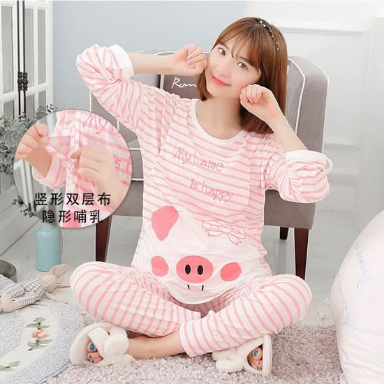3301 Pink Pyjama de maternité 3 pièces-ensemble imprimé vêtements de nuit d' allaitement pour femmes enceintes 3301 pink - Cdiscount Prêt-à-Porter
