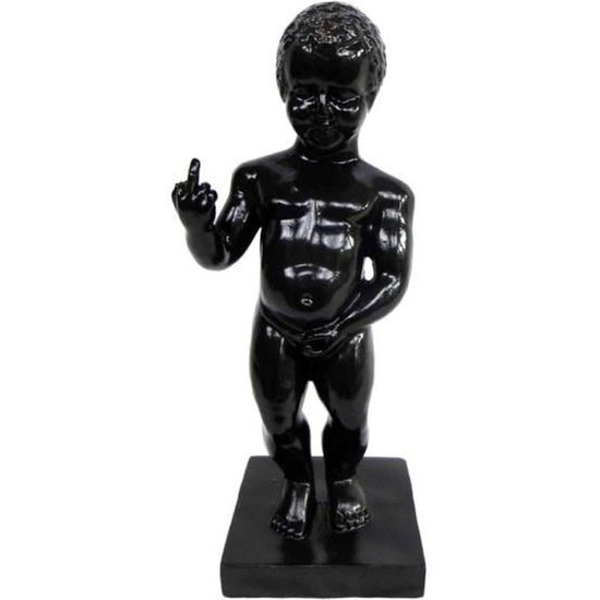 Statue en résine MannekenPis noir doigt d'honneur 35 cm H 35 cm L 14