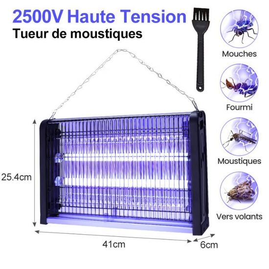 Lampe Anti-Moustiques UV 20W 4000V - Piège à Insectes 80 M² - 2 Ampoules De Rechange - Sans Produit Chimique