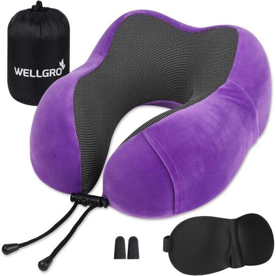 Coussin De Nuque Gonflable En U Avec Masque Et Bouchons - Pour Voyage, Bureau | Réglable, Compact, Pompe Incluse