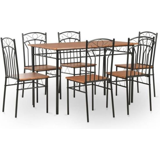 VidaXL Ensemble de salle à manger 7 pcs MDF et acier Marron - Cdiscount