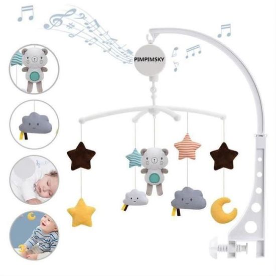 IY31354-PIMPIMSKY Mobile musical pour lit bébé, jouet animaux musaical endormant lit bébé, jouet de dessin animé rotatif 360 ° Ros