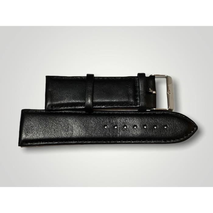 BRACELET DE MONTRE EN CUIR VERITABLE NOIR 24MM