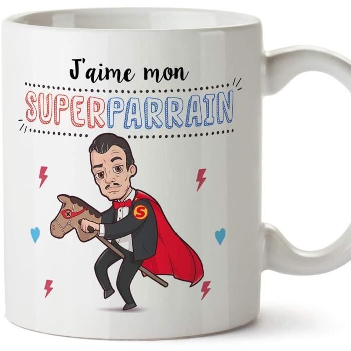 Parrain Mug Tasse – J'aime Mon Super Parrain – Tasse Originale Cadeau Anniversaire Fête des Pâques Future Parrain. Céramique 350 ML