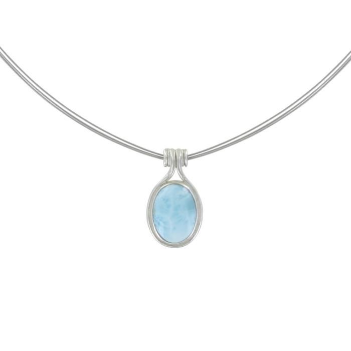 Les Poulettes Bijoux - Collier Câbles Argent Oval de Larimar
