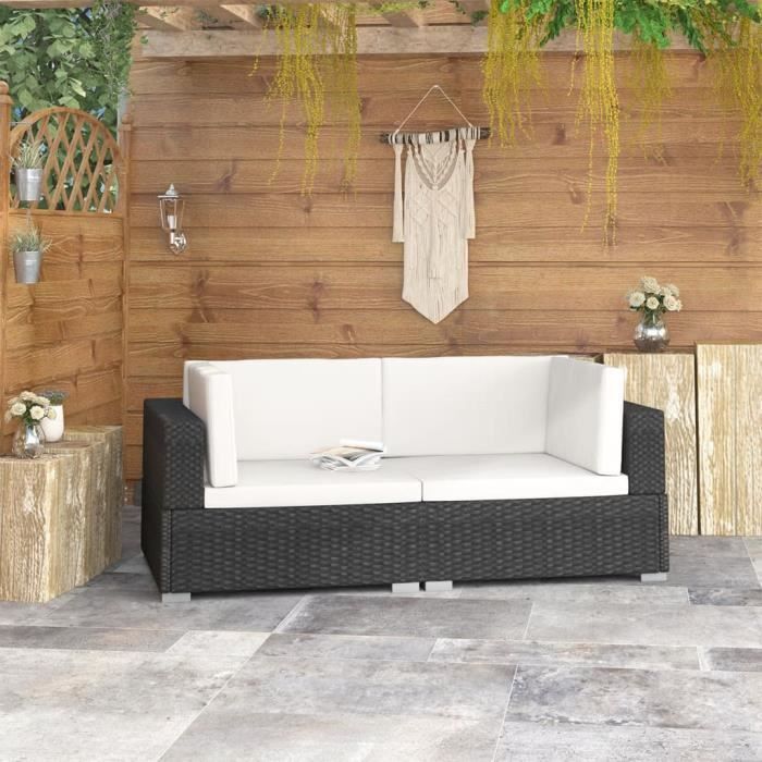 2 x Chaises d'angles Haut de gamme Fauteuil de Jardin avec coussins Résine tressée - Noir Market® 906980