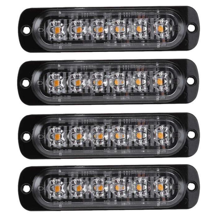 Yellow 4PCS -Barre d'éclairage Led Orange 12V 24V, ambre, pour voiture de récupération, feux stroboscopiques d'urgence
