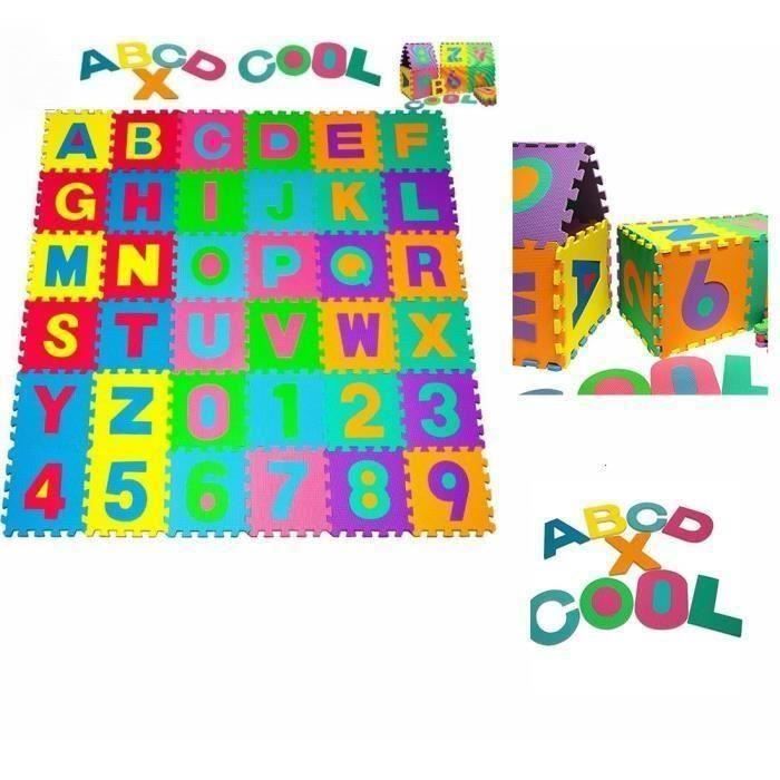 Puzzle tapis mousse bébé alphabet et chiffres 36 dalles 16x16 cm enfant bas âge PC622