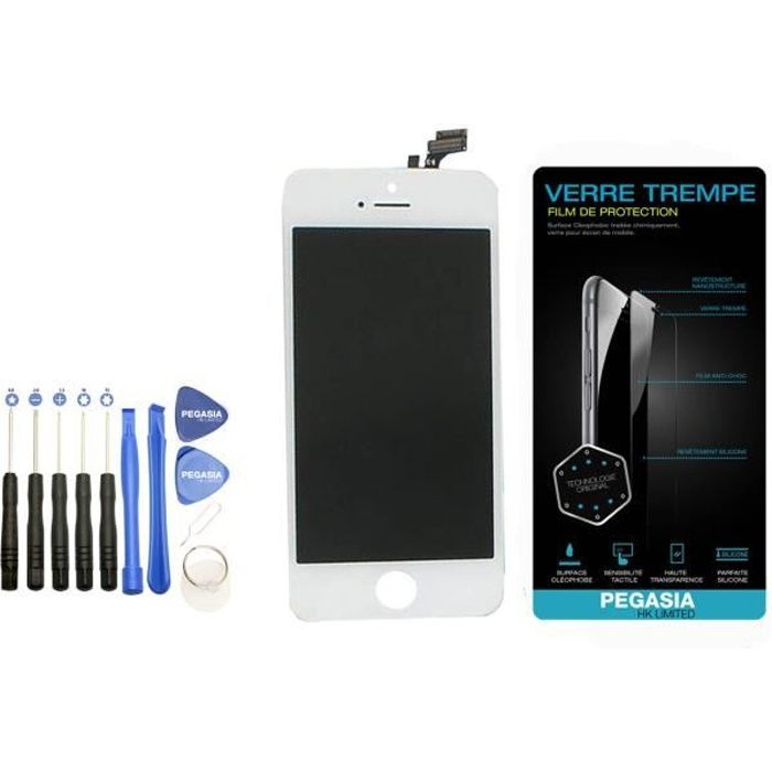 Ecran complet pour Iphone 8 blanc ,vitre tactile + écran LCD sur chassis, verre de protection trempé + kit outils