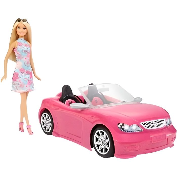 Voiture sportive Cabriolet rose 2 places pour Barbie poupee chic incluse Auto Glamour Decapotable Jouet Enfant Fille 3 ans