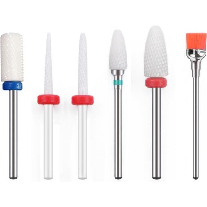 Set de 6pc Embouts de Ponceuse et Brosse en Céramique Pour La Conception des Ongles Tête de Meulage Professionnelle Soins des Ongles