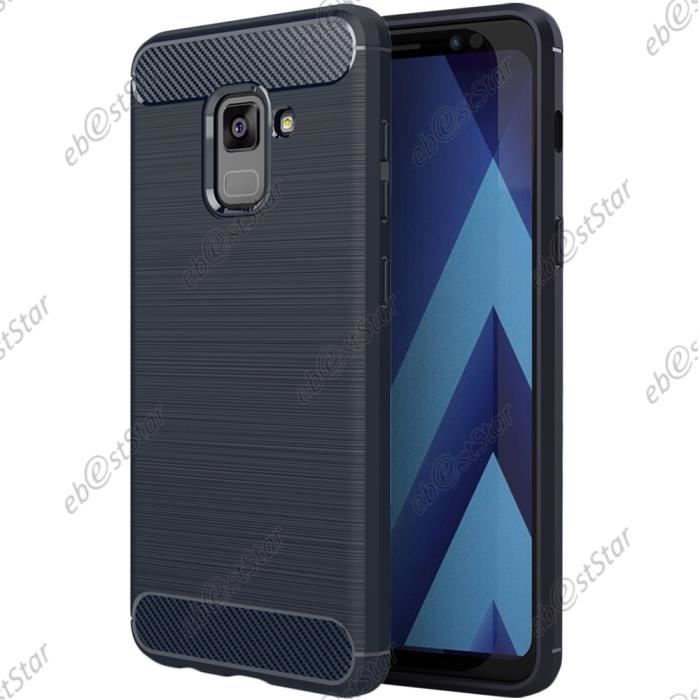 ebestStar ® pour Samsung Galaxy A8 2018 A530F - Coque Motif Fibre Carbone Luxe 2 barres horizontales Silicone Gel Coussins d'Air,