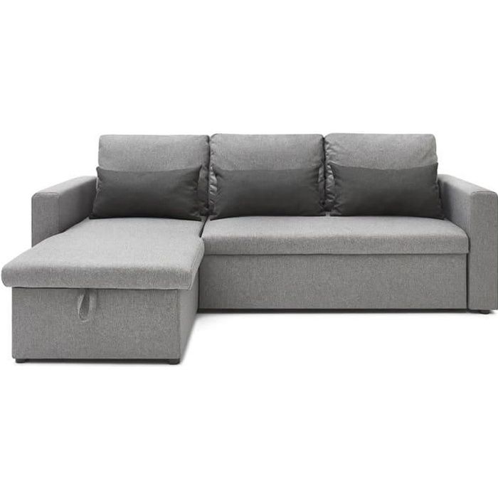 Canapé d'angle réversible convertible 3 places en tissu gris anthracite + coffre de rangement - Collection Lauren