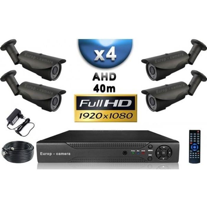 KIT PRO AHD 4 Caméras Tubes IR 40m SONY FULL HD 1080P + Enregistreur DVR AHD FUL