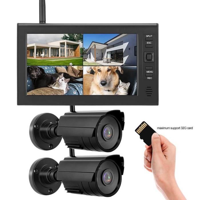 Fydun Système de sécurité 7 pouces LCD sans fil 4CH écran de système de surveillance de sécurité + caméra 2pcs caméras IR +