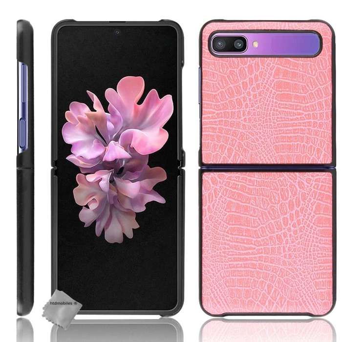 Coque rigide simili cuir crocodile pour Samsung Galaxy Z Flip - Z Flip 5G - ROSE