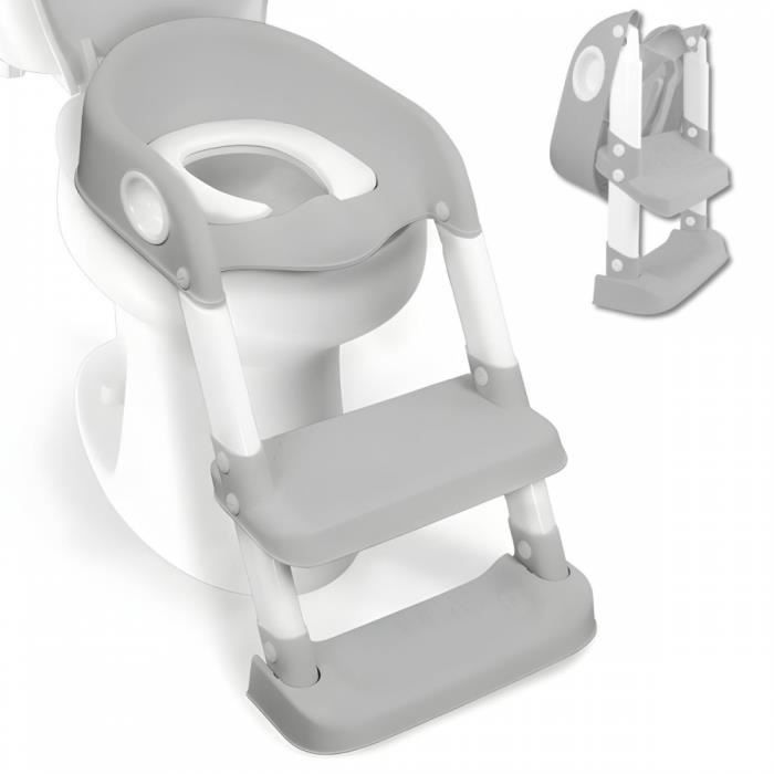 Siège de toilette enfant | Avec escaliers | Antidérapant | Réglable | Pliable | Lala | Gris et blanc | Mobiclinic