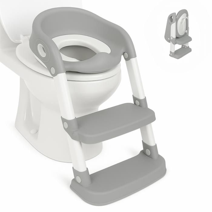 Siège de toilette enfant | Avec escaliers | Antidérapant | Réglable | Pliable | Lala | Gris et blanc | Mobiclinic