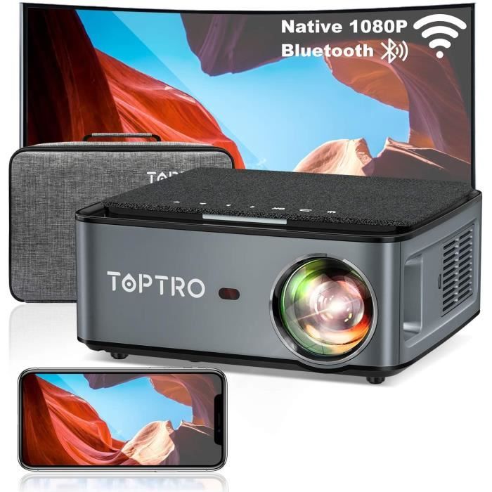 Vidéoprojecteur WiFi Bluetooth Full HD 1080P ,8500 Lumens TOPTRO Projecteur Portable Supporte 4K Retroprojecteur Compatible iPhone A