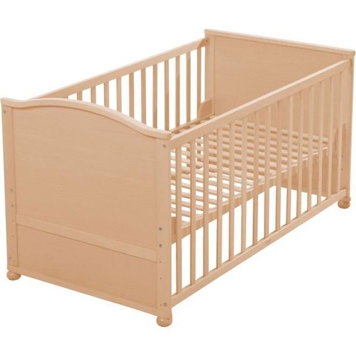 ROBA Lit bébé évolutif 70x140 cm, naturel, réglable en hauteur, 3 barres amovibles