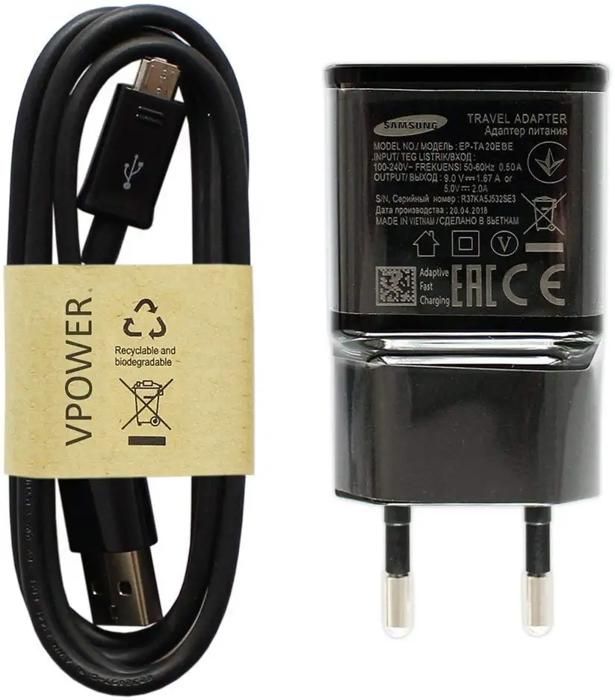 Chargeur Original Samsung EP-TA20EBE Quick Charge pour Galaxy S6, S7, Edge, S8, S8 Plus, Noir