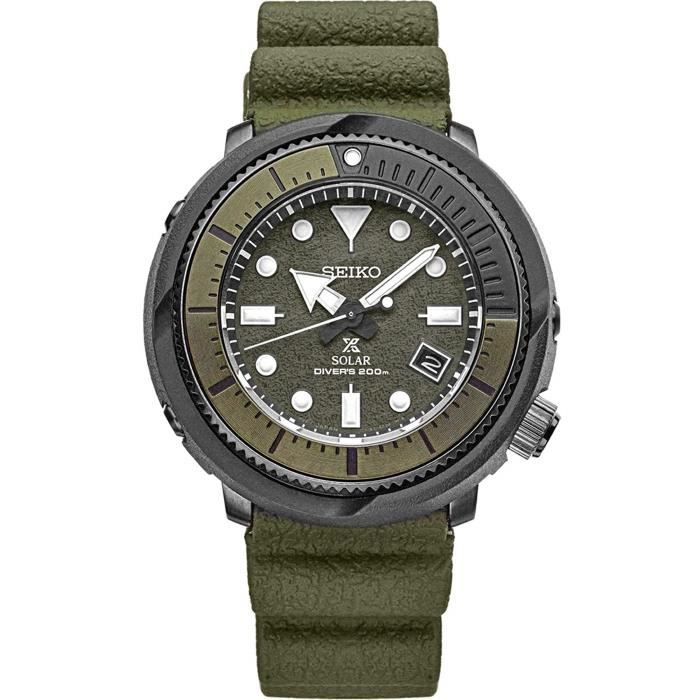 Montre Bracelet SEIKO A9HB5 Solaire Diver SNE535 Camo Vert Silicone Rubber Band Chronographe Camo Vert Quartz Cadran