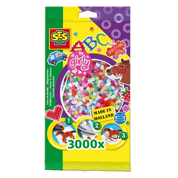 SES CREATIVE Lot de 3000 perles à repasser - Filles