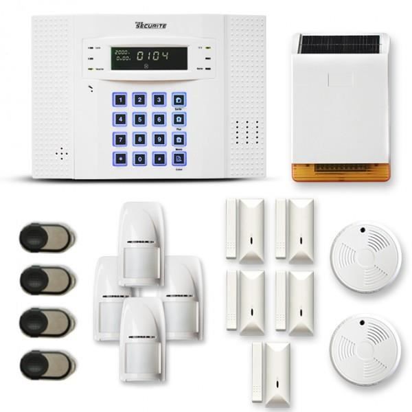 Alarme maison sans fil DNB 4 à 5 pièces mouvement + intrusion + détecteur de fumée + sirène extérieure solaire - Compatible Box inte