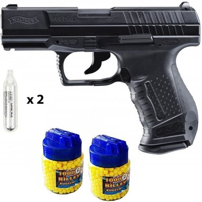 Walther P99 DAO Pistolet à billes CO2 métal + 2000 billes + 2 caps CO2 - Airsoft