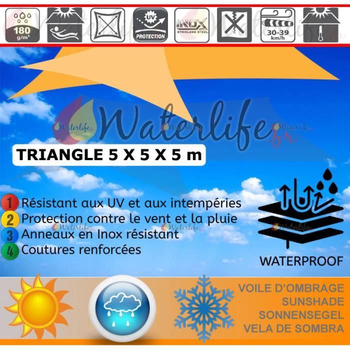 Voile d'ombrage 5x5x5m Imperméable Beige Toile Taud