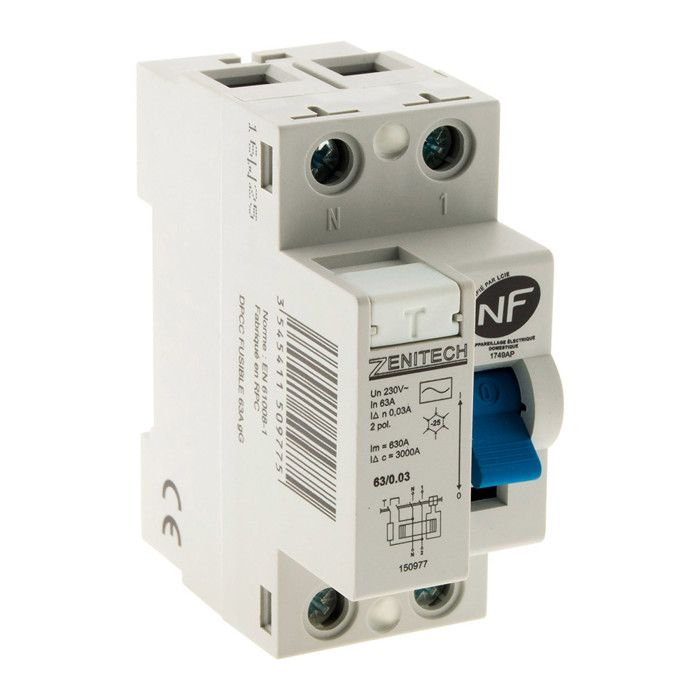 Interrupteur différentiel ZENITECH 63/2 30mA Type AC NF