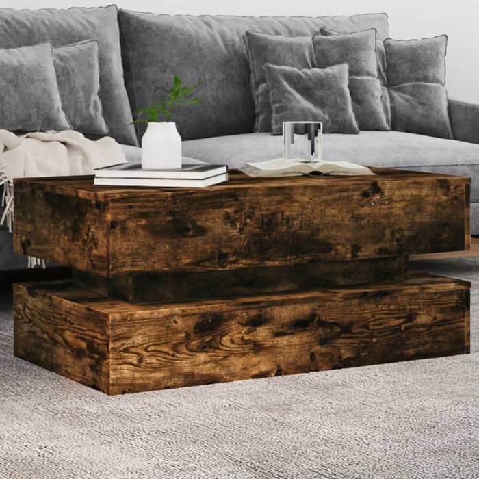 vidaXL Table Basse avec Lumières LED Table dAppoint Bout de Canapé Meuble de Salon Salle de Séjour Moderne Chêne Fumé 839865