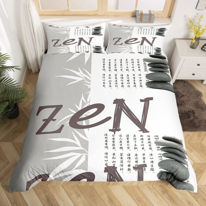 Housse De Couette 140X200 Zen, Parure De Lit Pierre Zen, Ensemble De