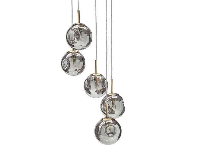 Lustre à 5 ampoules en verre transparent et cuivré RALFES
