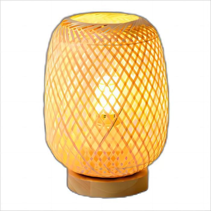 WOTTES Bambou Tressé Lampe De Chevet 1PCS BohèMe Lampe De Bureau Base En Bois Faite à La Main Créative Lampe de table 14*20CM