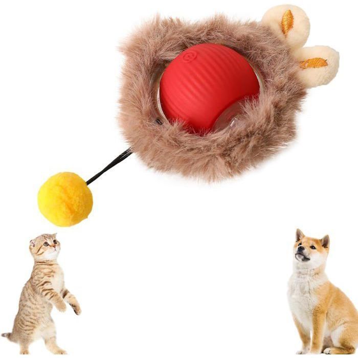 Jouets pour chat balle roulante pour chien jouet à mouvement rapide jouets interactifs rechargeables par USB (peluche rouge)