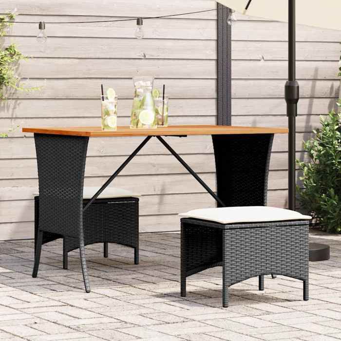 vidaXL Ensemble à manger de jardin avec coussins 3 pcs Noir ensemble à manger dextérieur meuble à manger de jardin table 4104135