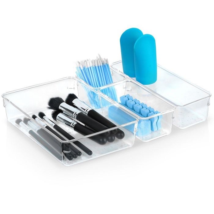 Organisateur De Maquillage Acrylique 4 Tiroirs 12 Compartiments - Marque Relaxdays, Transparent, Neuf Avec Garantie.