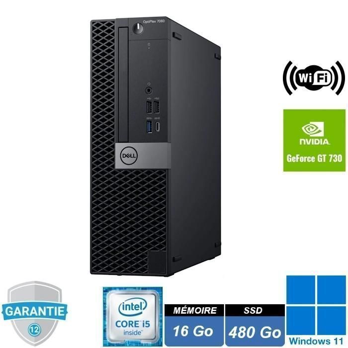 Unité centrale – DELL – Optiplex 7060 – I5 8400 – RAM 16Go – SSD 480Go- NVIDIA GT730 2Go – Pc fixe – Win 11 Pro