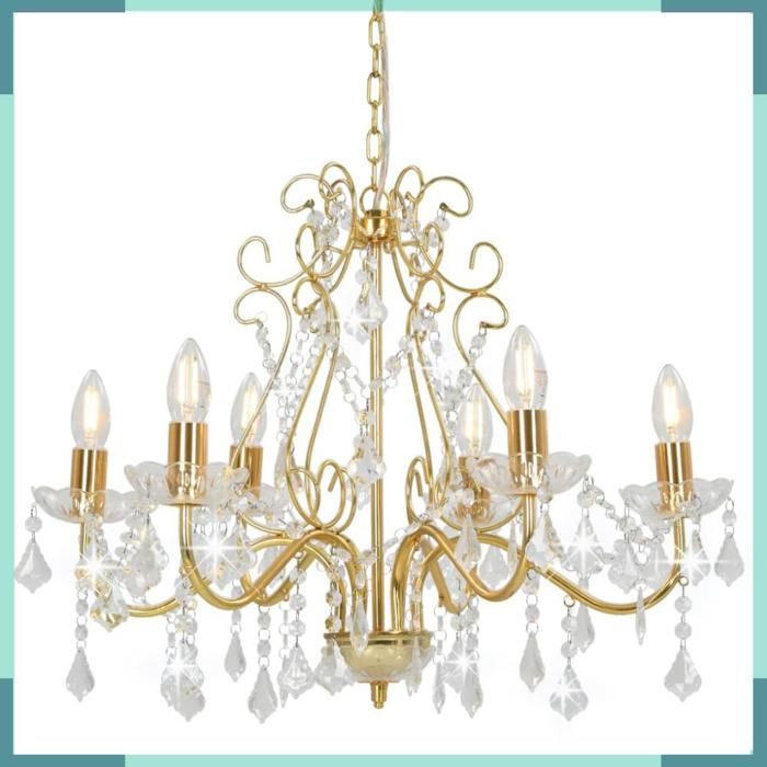 ASHATA Lustre avec perles de cristal Doré Rond 6 x E14 -FHE281603