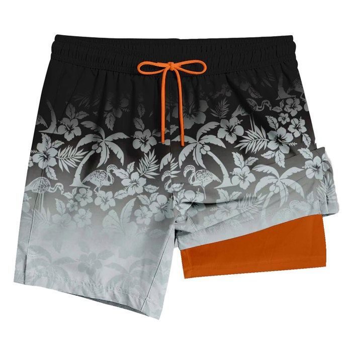 Short de Bain Homme 2 en 1 Taille Élastique Avec Doublure de Compression Short de Plage Séchage Rapide Couleur Dégradé - Noir