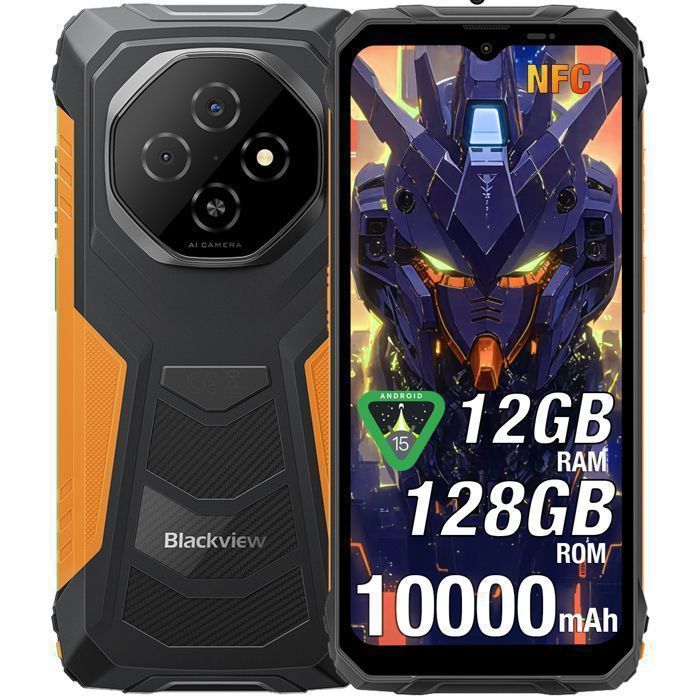 Blackview Rugged Smartphone, Android 15-Batteria 10000mAh Celluare Antiurto, 12GB+128GB/2TB TF Telefono Indistruttibile, Doke AI, 6.56''HD, 90Hz, IP69/ OTG/NFC/Fingerprint/2 Anni Garanzia