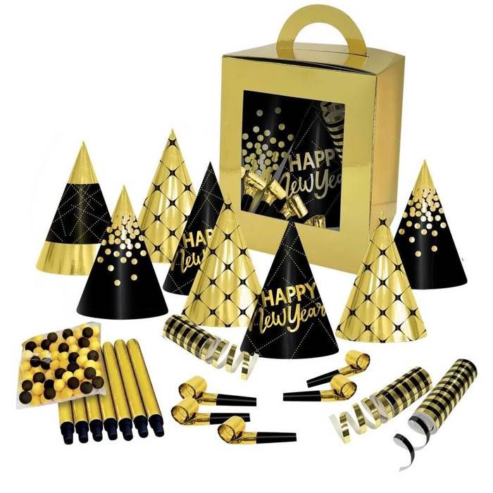 Kit cotillons - PTIT CLOWN - 23823 - 10 personnes - or et noir - Accessoire de Déguisement Kit cotillons - PTIT CLOWN - 23823 - 10 personnes - or et noir - Accessoire de Déguisement