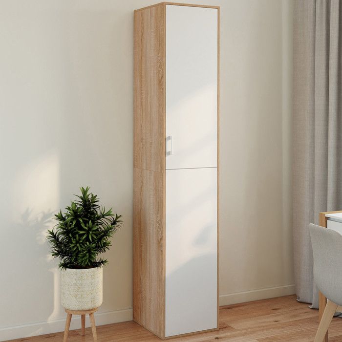 IDMARKET Armoire de bureau 180 cm multifonction SYLVIA blanc et bois 1 porte 3 étagères IDMARKET Armoire de bureau 180 cm multifonction SYLVIA blanc et bois 1 porte 3 étagères