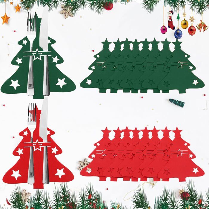 Sac à Couvert De Noël 12 Sacs Porte-Couverts De Noël En Feutre - Décoration De Table Festive Pour Fêtes Couteaux De Table